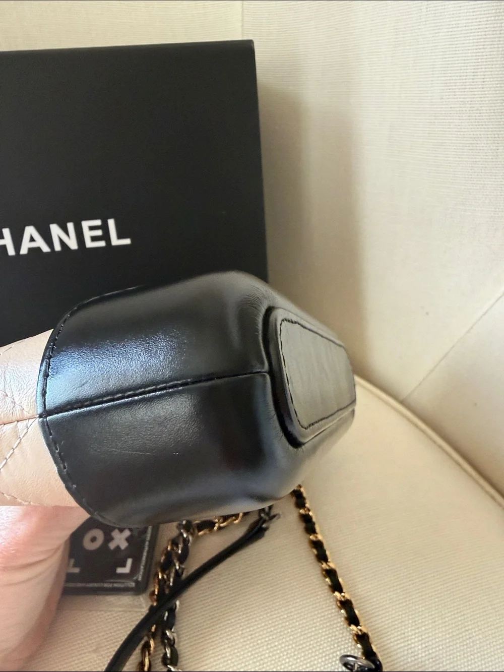 CHANEL Gabrielle aged calfskin Leather Crossbody Clutch w/ two tone chain Strap